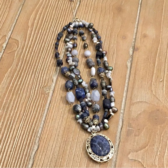 Sterling Silver Beautiful!!! 925 Blue Sodalite Agate Keshi Pearls - Picture 10 of 14